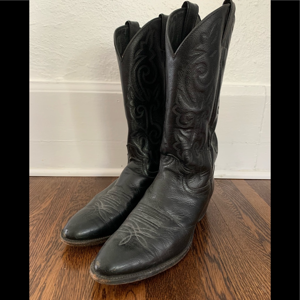Justin Men’s Black Leather Western Boots Size 10